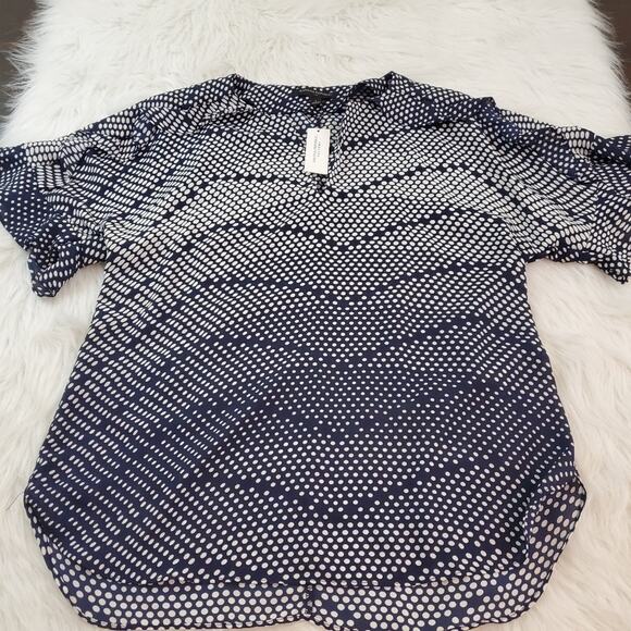Small Navy Blouse Banana Republic Polka Dot Ruffle $55 NWT - Picture 3 of 9